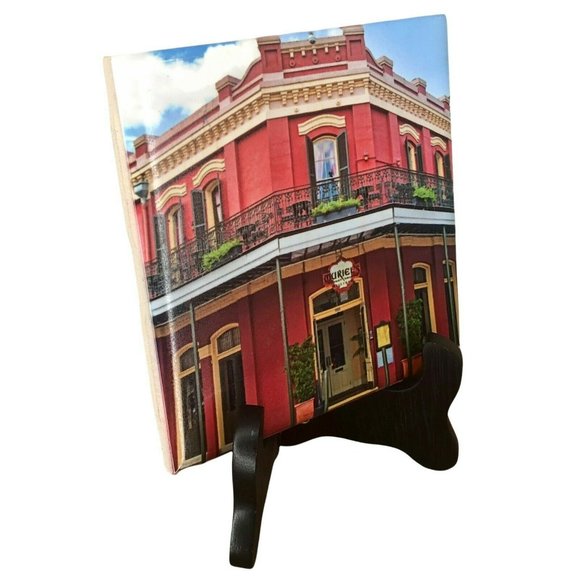 New Orleans French Quarter Muriels Tile Coaster Red Shades Downtown 4.25 x 4.25" - Picture 2 of 5